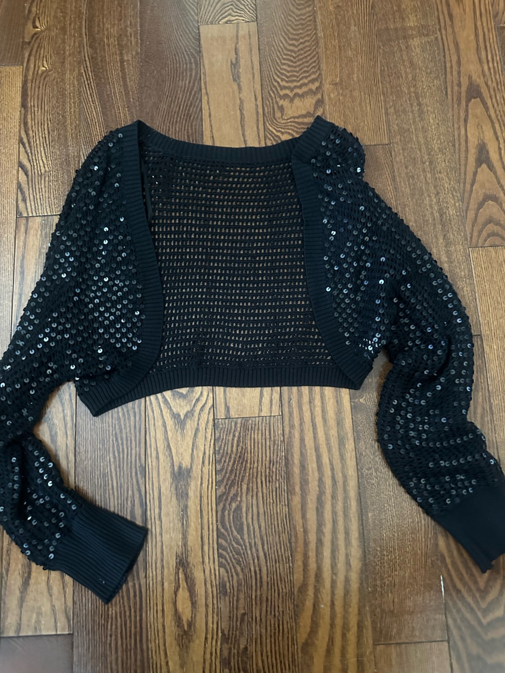 bebe Black Sequin Cropped Bolero Shrug
